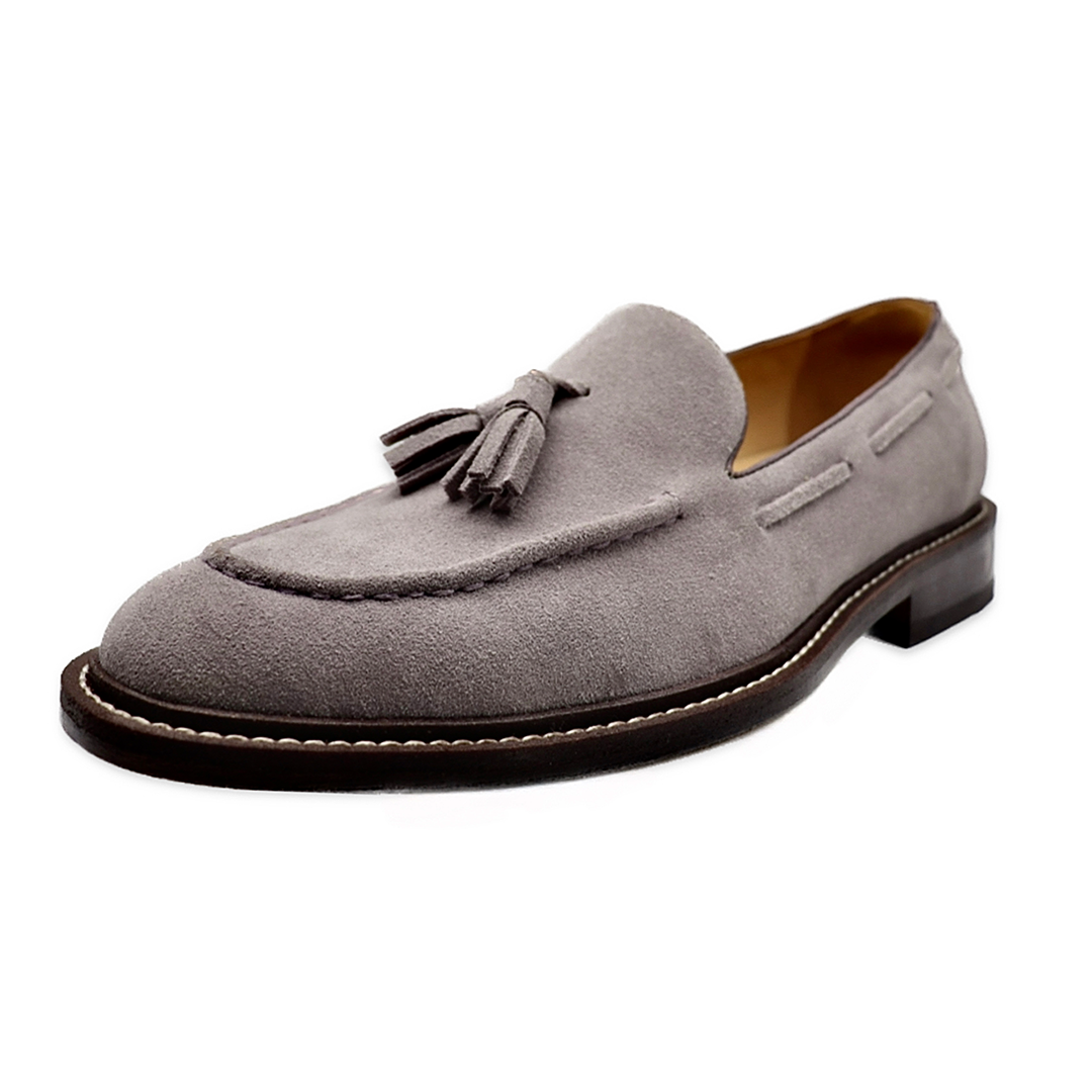 Men's Grey Suede Leather Classic Tassel Loafer Moccasin