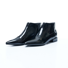 SARA Black Patent Leather Pointed Toe Ankle Boots - VHNY 