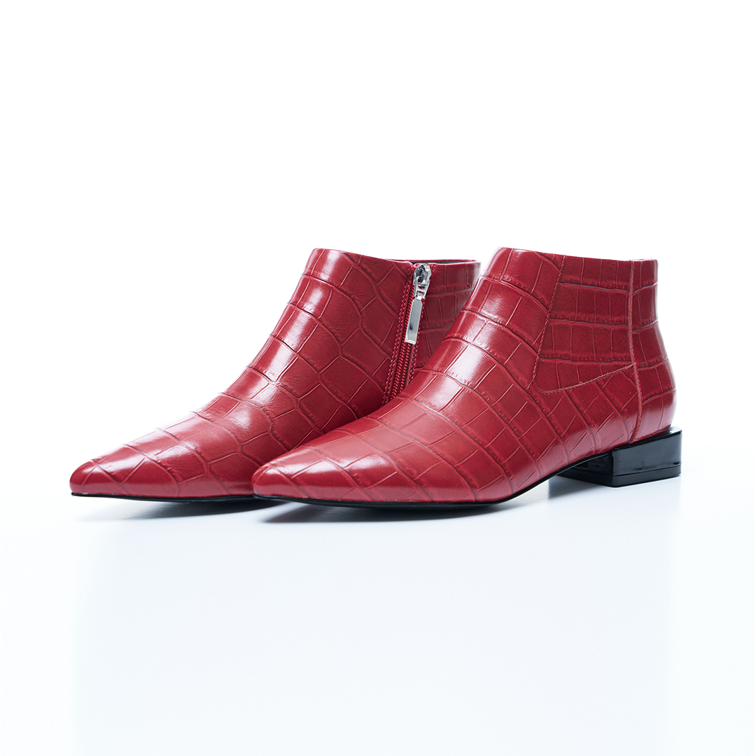Ladies red leather ankle boots best sale