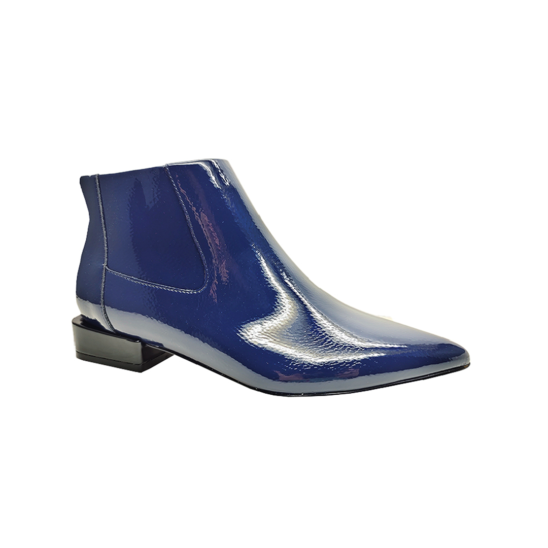 SARA Flat Pointed Toe Ankle Boots Blue Mirror