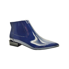 SARA Flat Pointed Toe Ankle Boots Blue Mirror