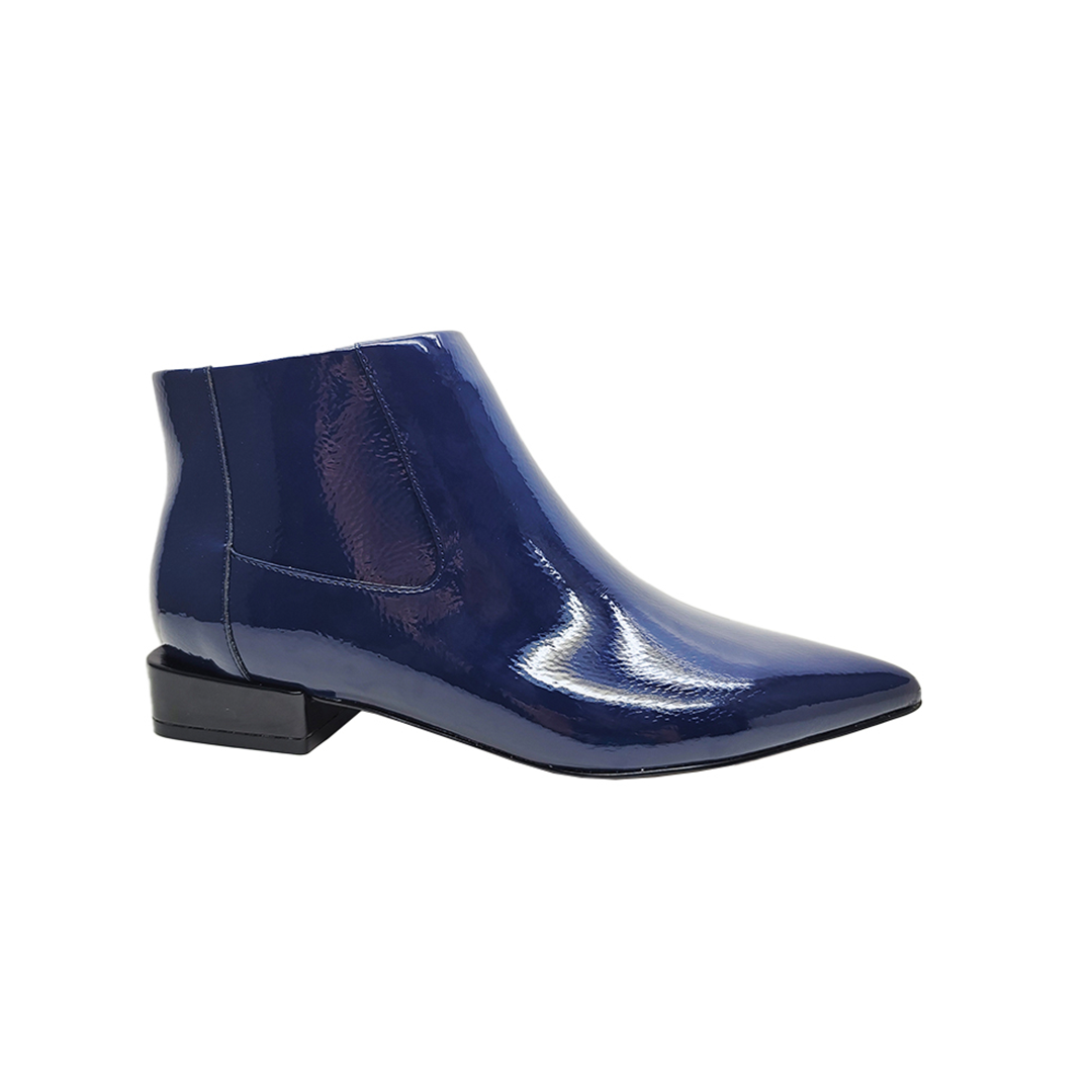 SARA Flat Pointed Toe Ankle Boots Blue Mirror
