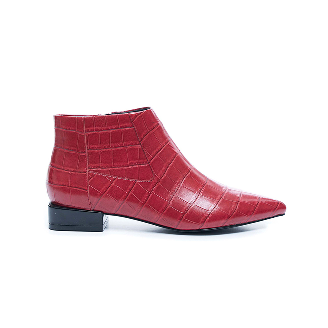 SARA Red Crocodile Pointed Toe Ankle Boots Scarlet - VHNY 