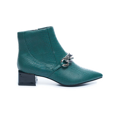 Forest Green Crocodile Boots With Chain Block Heels - VHNY 
