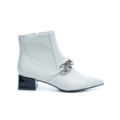 White Crocodile Boots | White Croc Heels with Block Chain - VHNY 
