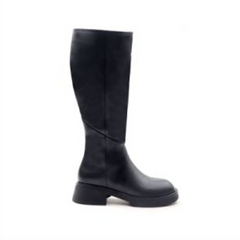 Women's black Waxed cowhide knee-high boots
