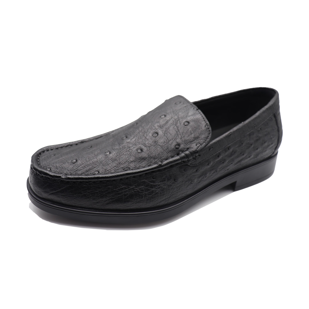 Men's Calfskin and ostrich Leather loafers Black Shoes