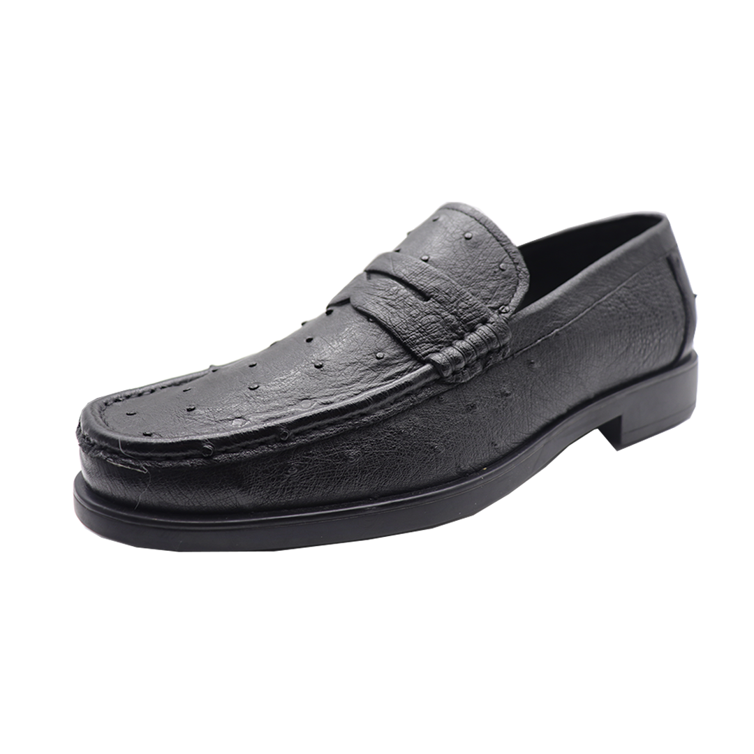 Men's Black Calfskin and ostrich Leather loafers