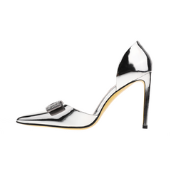 Women silver Sheepskin heels｜silver Sheepskin metallized heels