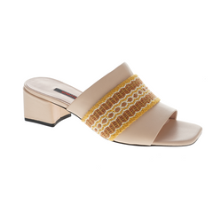 Women nude Sheepskin and webbing leather sandals｜nude exotic Sheepskin and webbing leather and lace leather  sandals