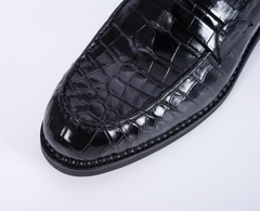 Penny loafers with genuine black alligator leather