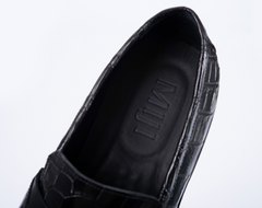 Penny loafers with genuine black alligator leather