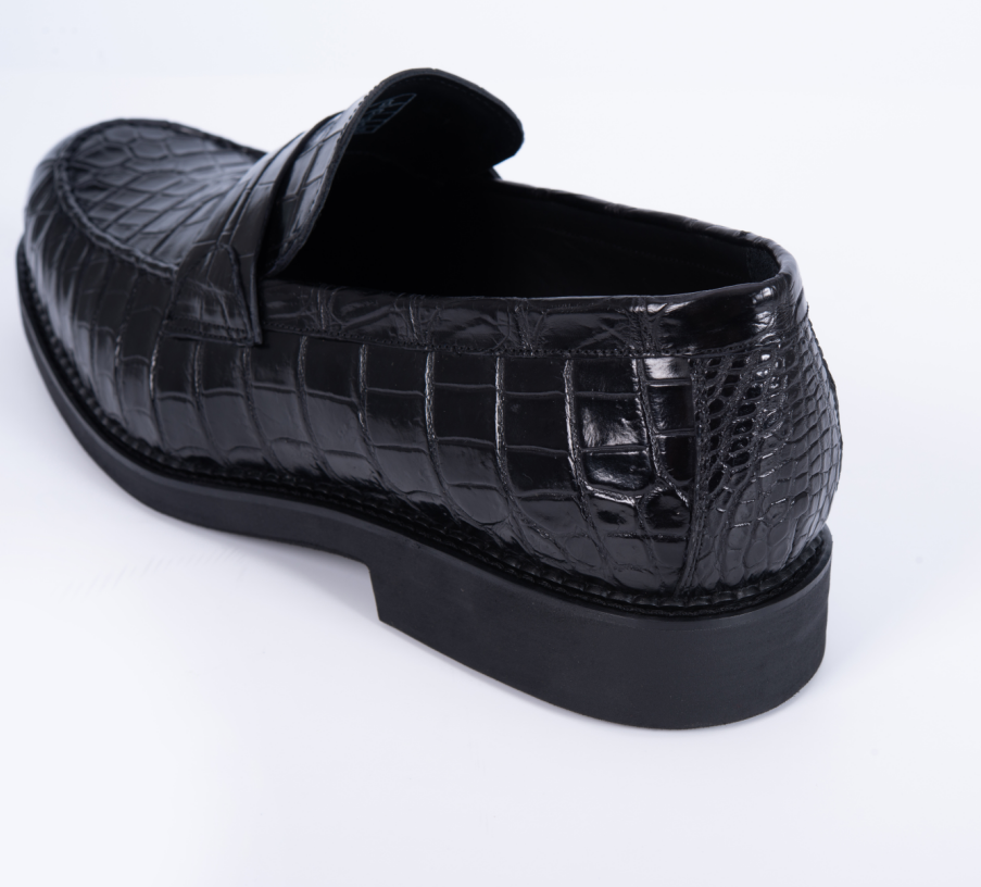 Penny loafers with genuine black alligator leather