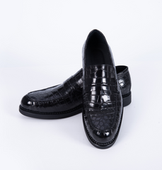 Penny loafers with genuine black alligator leather