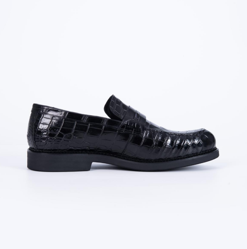 Penny loafers with genuine black alligator leather