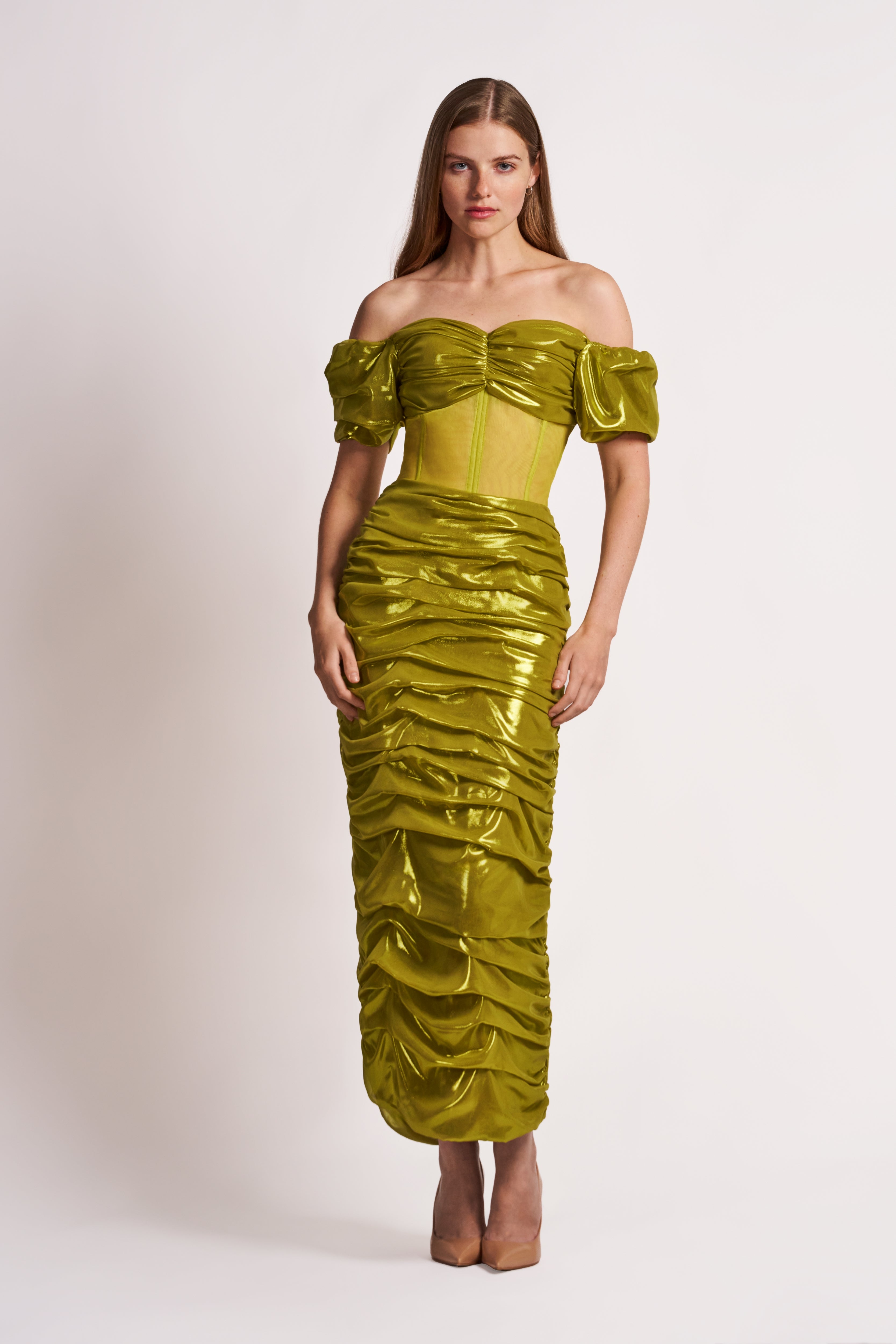 Lime Satin Corset Midi Dress 4 Lime Satin Corset Midi Dress 4