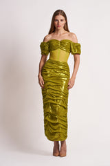 Lime Satin Corset Midi Dress - VHNY 
