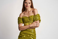 Lime Satin Corset Midi Dress - VHNY 