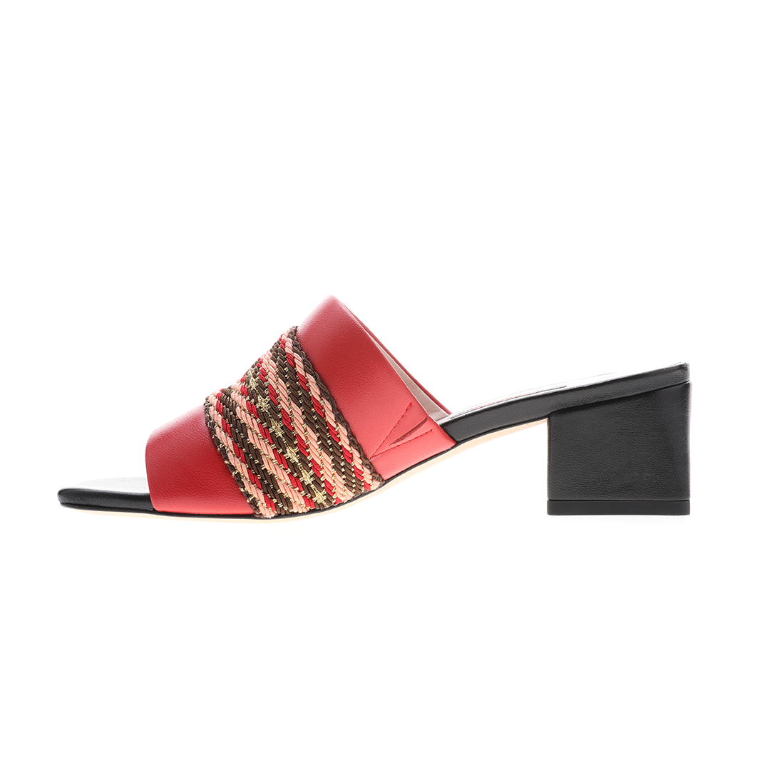 Women red Sheepskin and webbing leather sandals｜red exotic Sheepskin and webbing leather and lace leather sandals