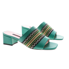 Women green Sheepskin and webbing leather sandals｜ green exotic Sheepskin and webbing leather and lace leather  sandals