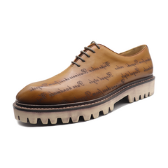 Men's brown letter print Cowhide oxfords