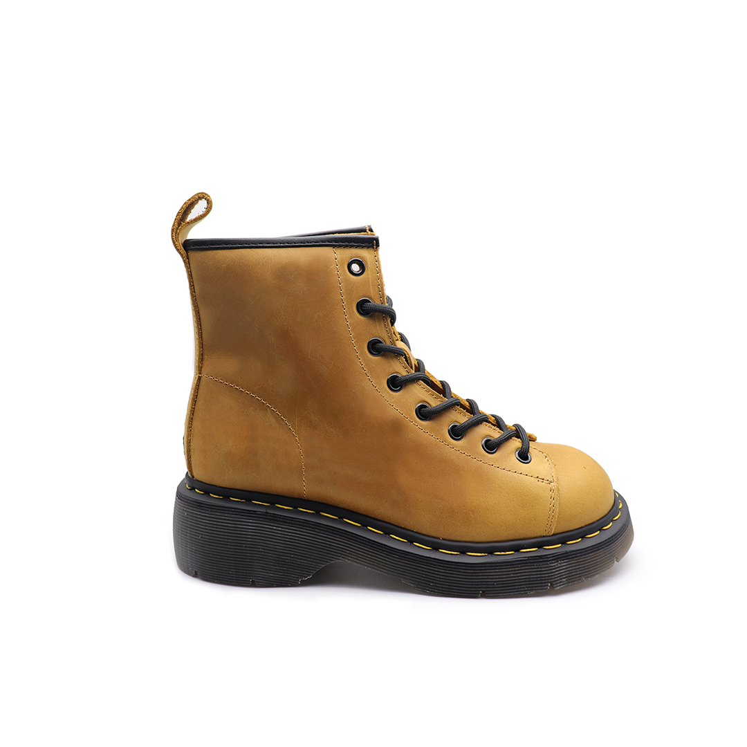 Yellow Side Zip Lace-up ankle Boots | First Layer of crazy Horse Skin