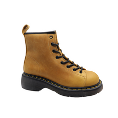 Yellow Side Zip Lace-up ankle Boots | First Layer of crazy Horse Skin