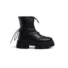 Women's black buckskin platform ankle boots with strap