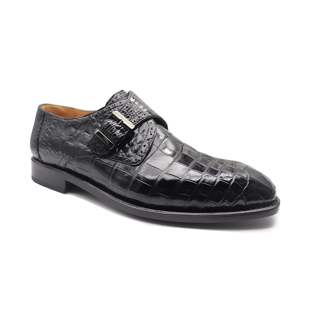 men's black monk strap alligator leather loafer