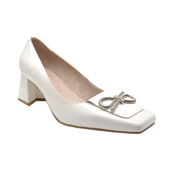 white sheepskin Square heel