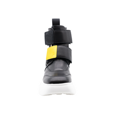 Men's Black cowhide leather high sneaker  ｜black a couple of Velcro cowhide leather high sneaker