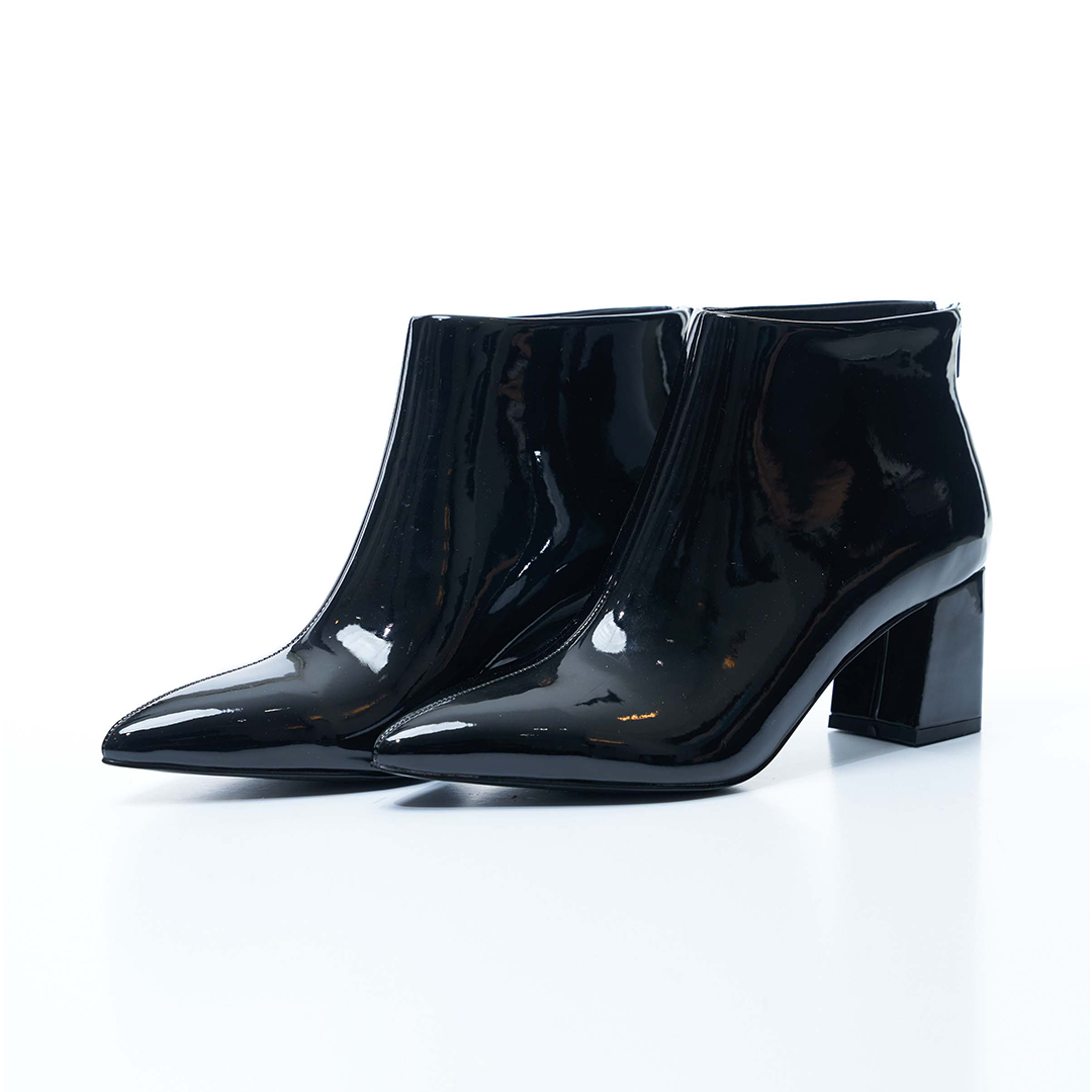 Black heeled patent sales boots
