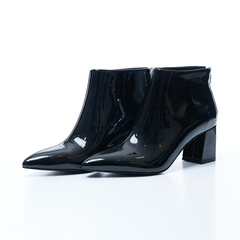 Black Patent Ankle leather Boots with Block Heels - VHNY 