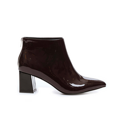 Brown Block Heels Ankle Boots Nutella Patent - VHNY 