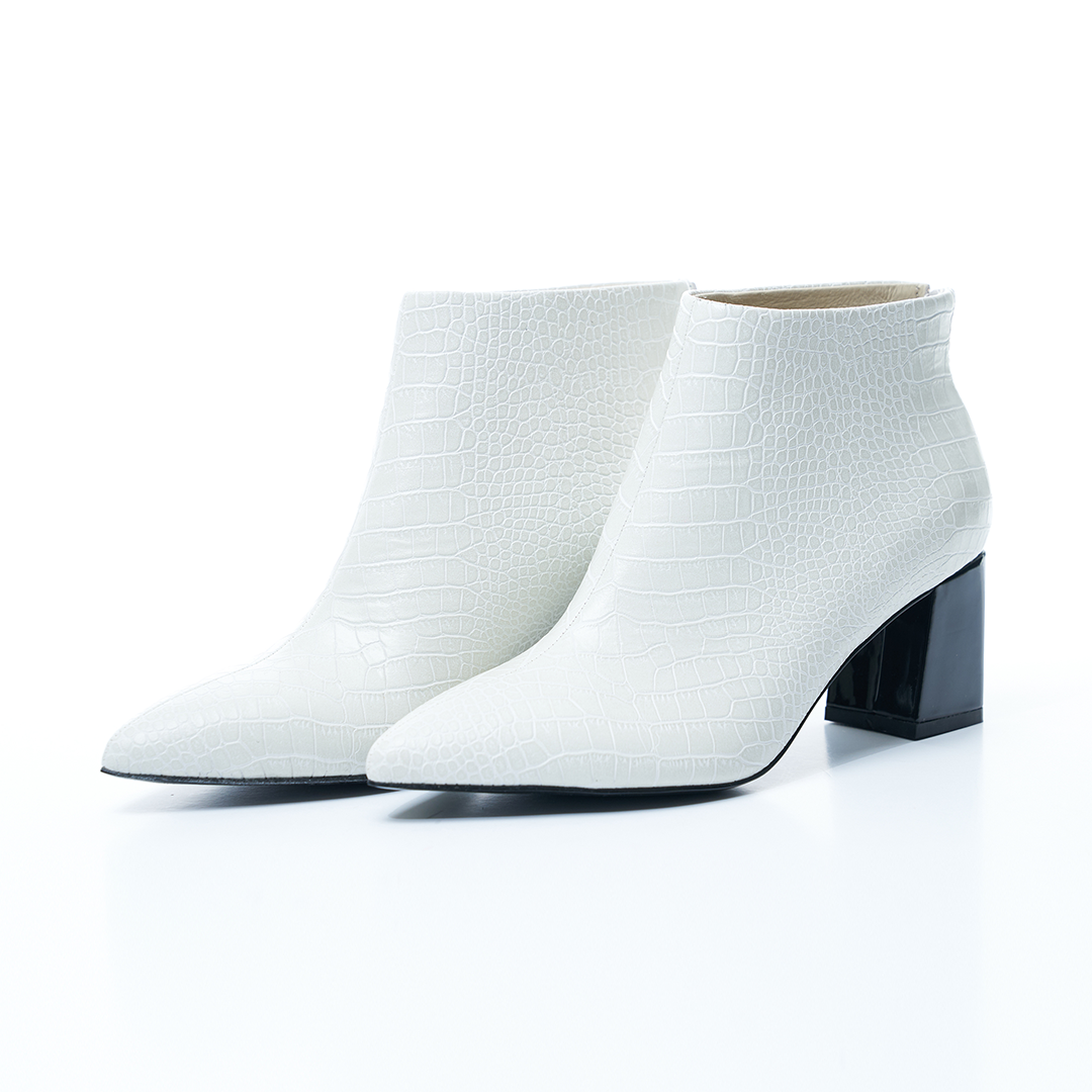 White Crocodile Ankle Boots with Block Heels - VHNY 