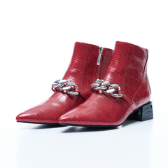 Red Chain Block Heels | Red Scarlet Crocodile Boots - VHNY 