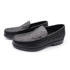 Men's Black Ostrich Leather Classic Venetian Loafer Moccasin