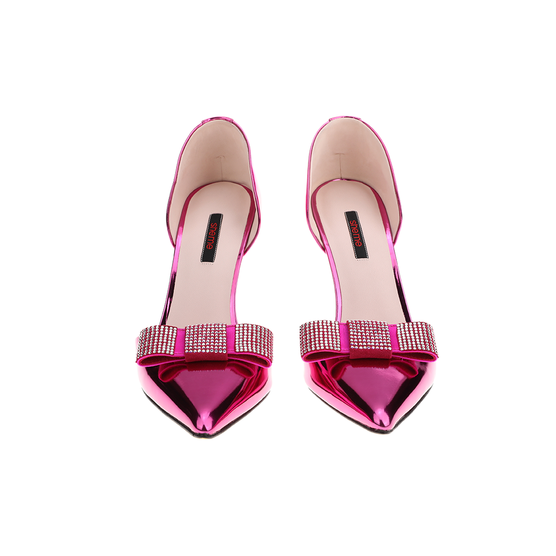 Women pink Sheepskin heels｜pink Sheepskin metallized heels
