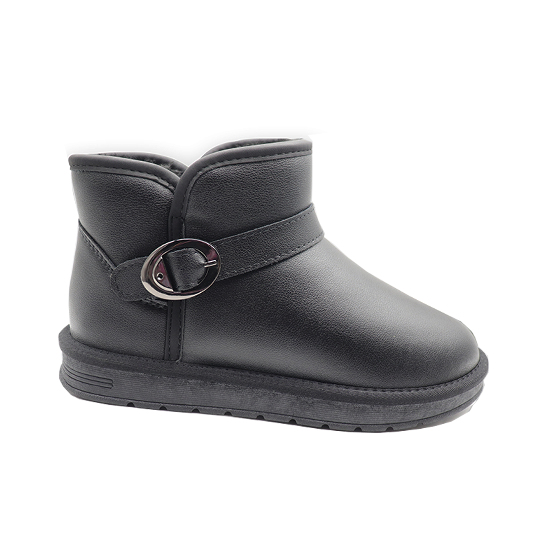 Women s Black Imitation Cashmere And Leather Metal Button Snow Boots