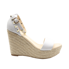 rivets band white cowhide leather espadrille wedges