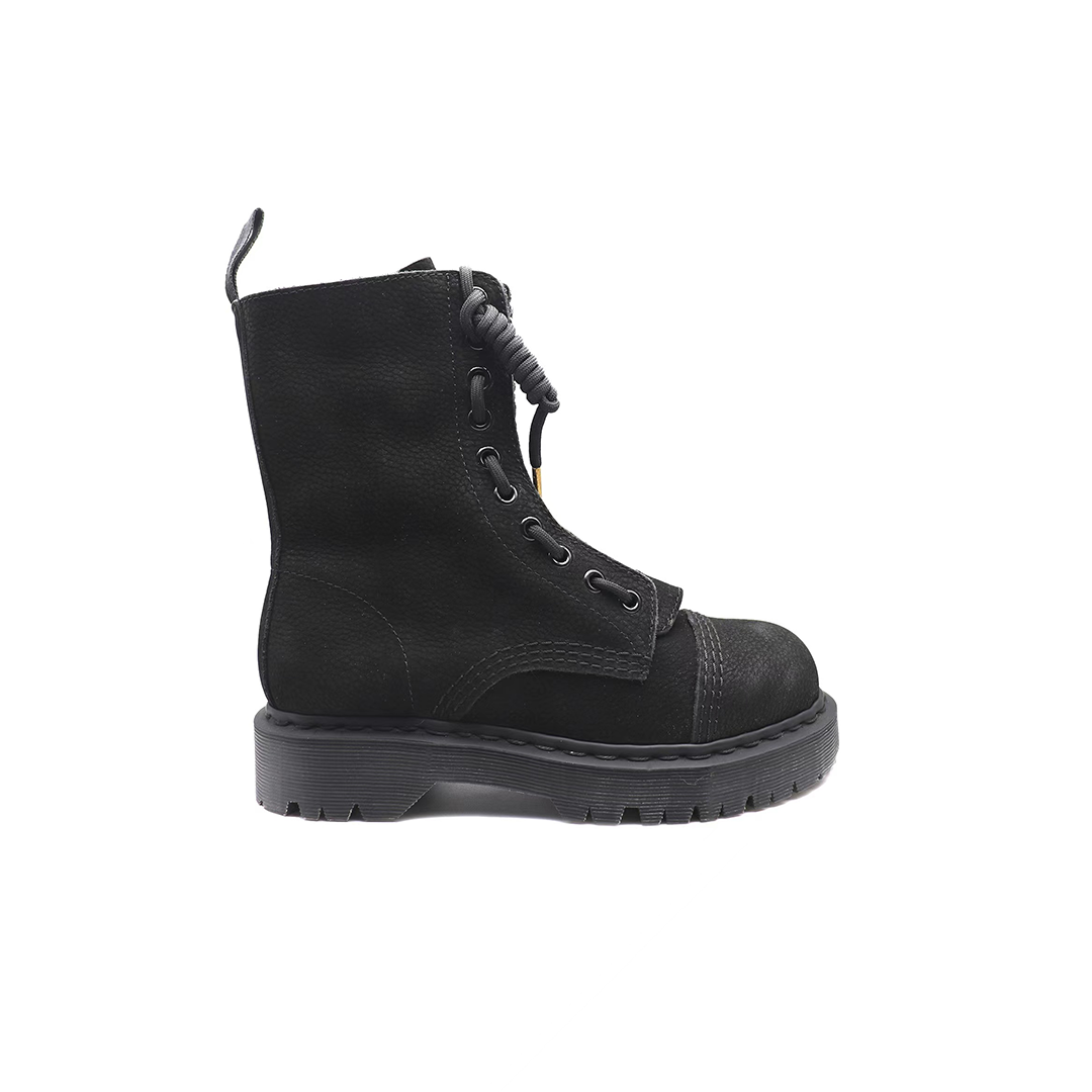 Black Thick Bottom Middle zipper Ankle Boots |  First floor crazy horse