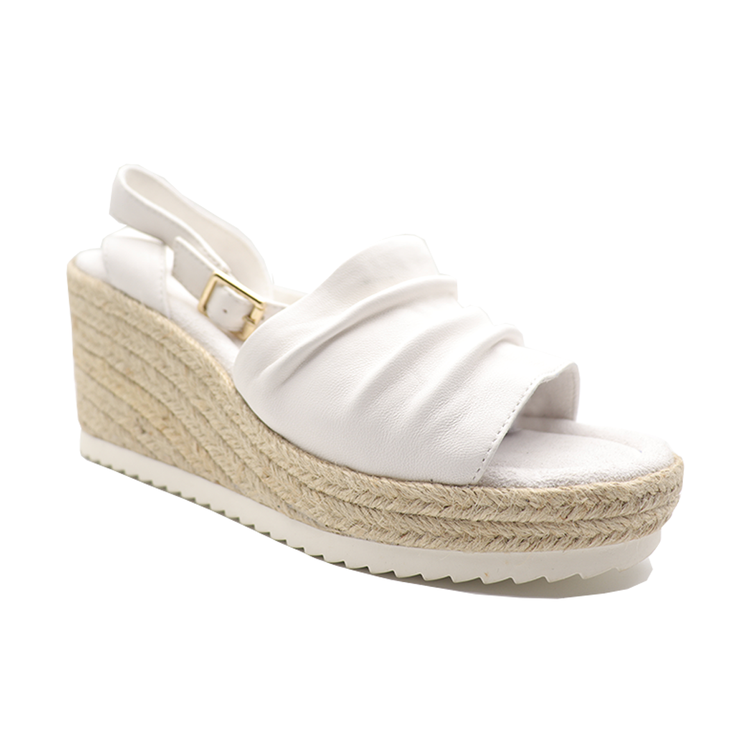 white Ankle Strap  Pigskin Leather espadrille wedges
