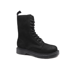 Andrea black matte First coat lychee cowhide Side Zip Lace-up ankle Boots