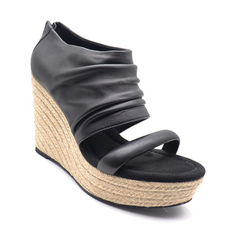 black Back zipper band espadrille wedges