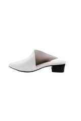 Women's White Cowhide Sandals with Short Heels and Pointed Toes