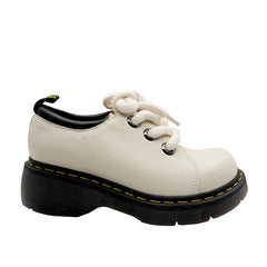 Women's White British Style Lychee Leather Single Shoes