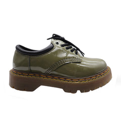 Women's Khaki British Style Double Cowhide Leather Single Shoes