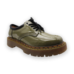 Women's Khaki British Style Double Cowhide Leather Single Shoes for Any Occasion