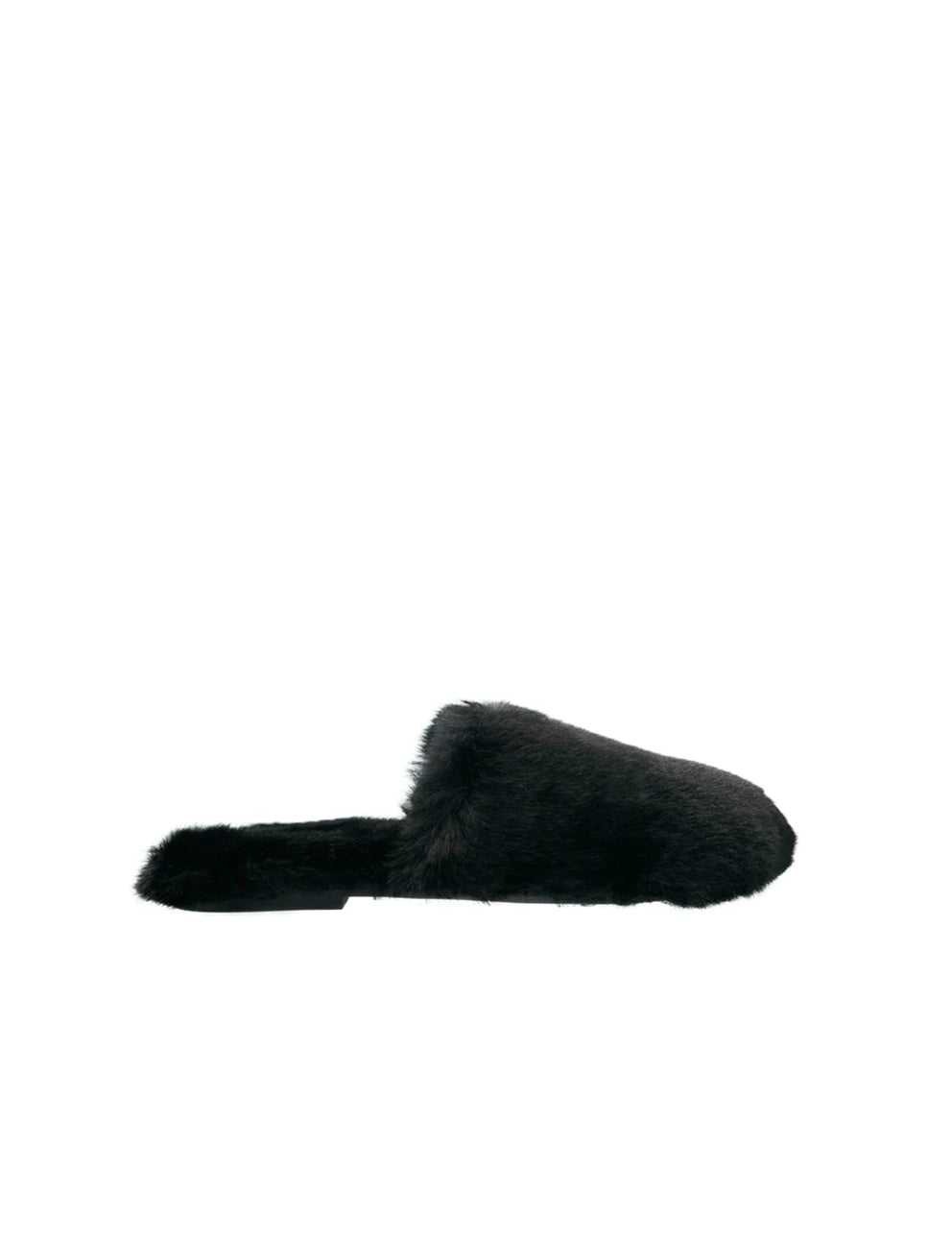 black faux fur slides