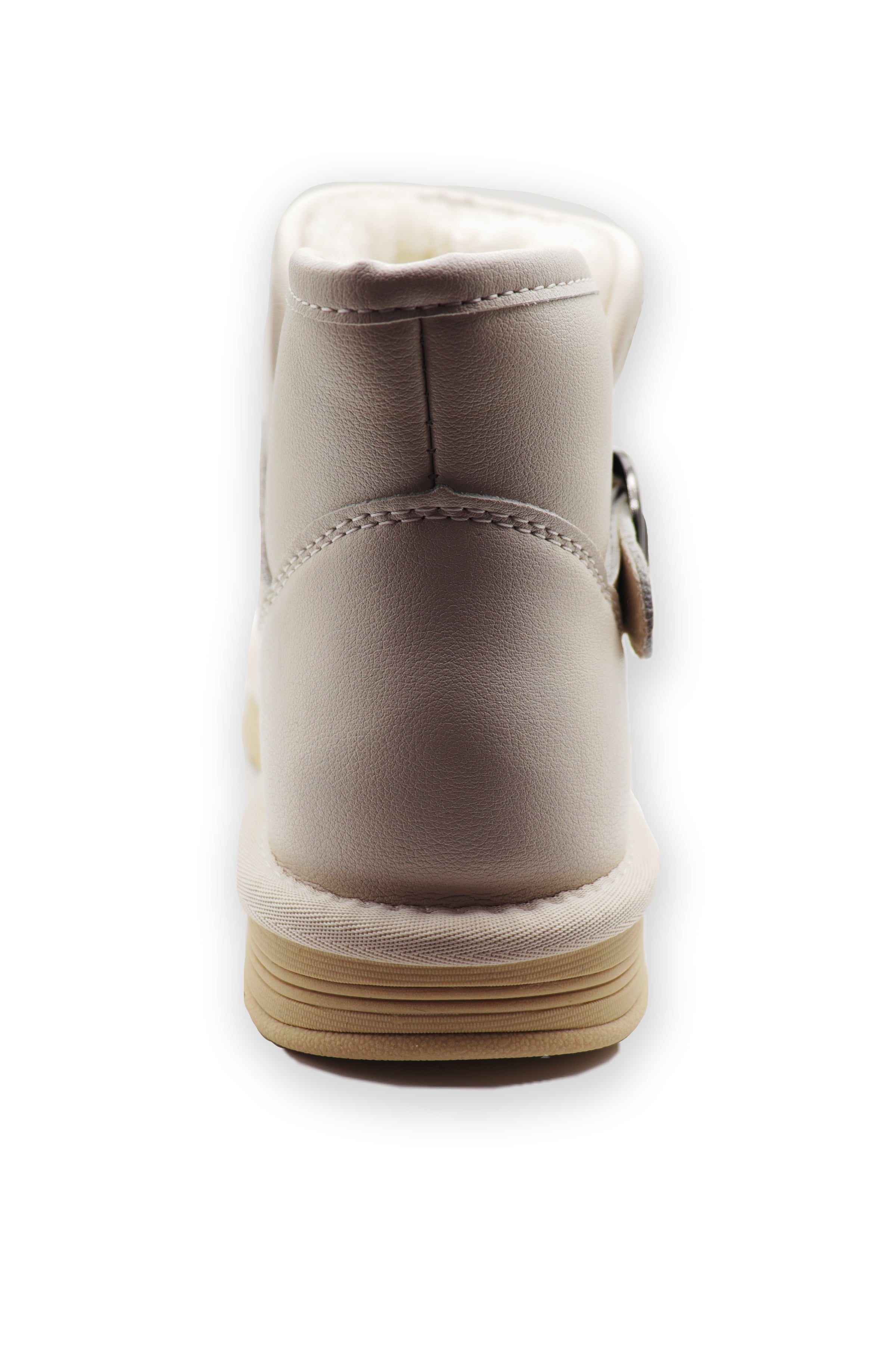 Women's White Imitation Cashmere And Leather Metal Button Snow Boots